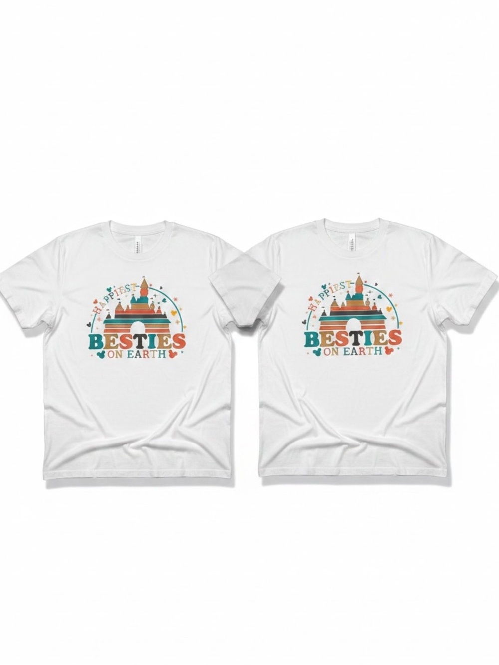 TWO! Bella + Canvas Besties On Earth Disney Castle Matching T-Shirts L & XL Set